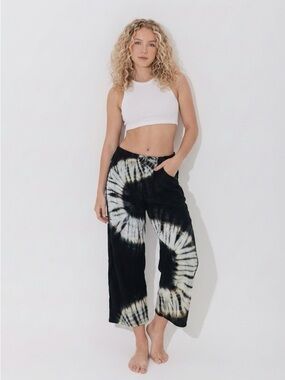 Tie-Dye Wide Leg Pants - Black & White